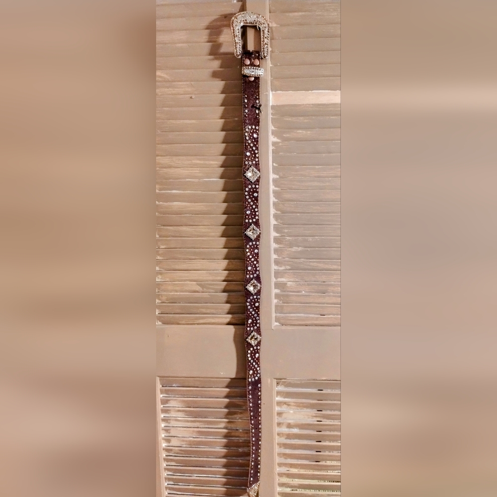Leather and rhinestone belt